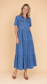 Clora | Button-Front Tiered Midi Dress