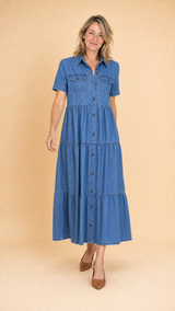 Clora | Button-Front Tiered Midi Dress