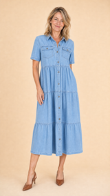 Clora | Button-Front Tiered Midi Dress