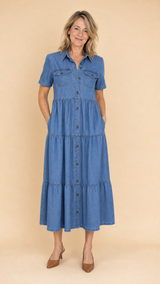 Clora | Button-Front Tiered Midi Dress