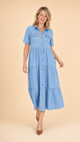 Clora | Button-Front Tiered Midi Dress