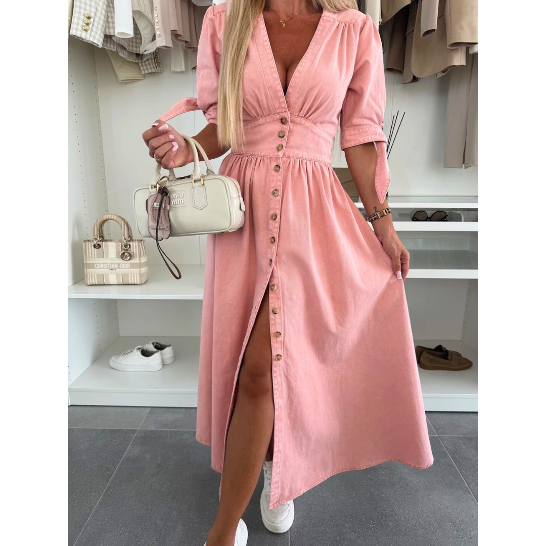 Céleste | V-Neck Denim Midi Dress