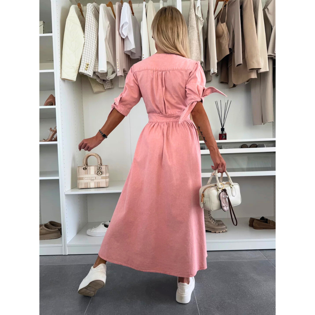 Céleste | V-Neck Denim Midi Dress