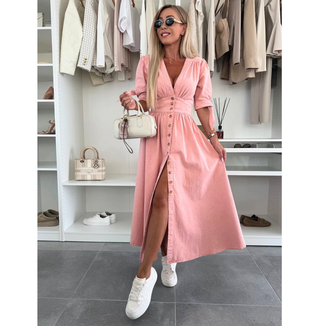 Céleste | V-Neck Denim Midi Dress