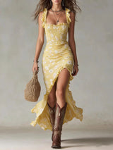 Vesna | Boho Midi Dress with Ruffle Sleeves