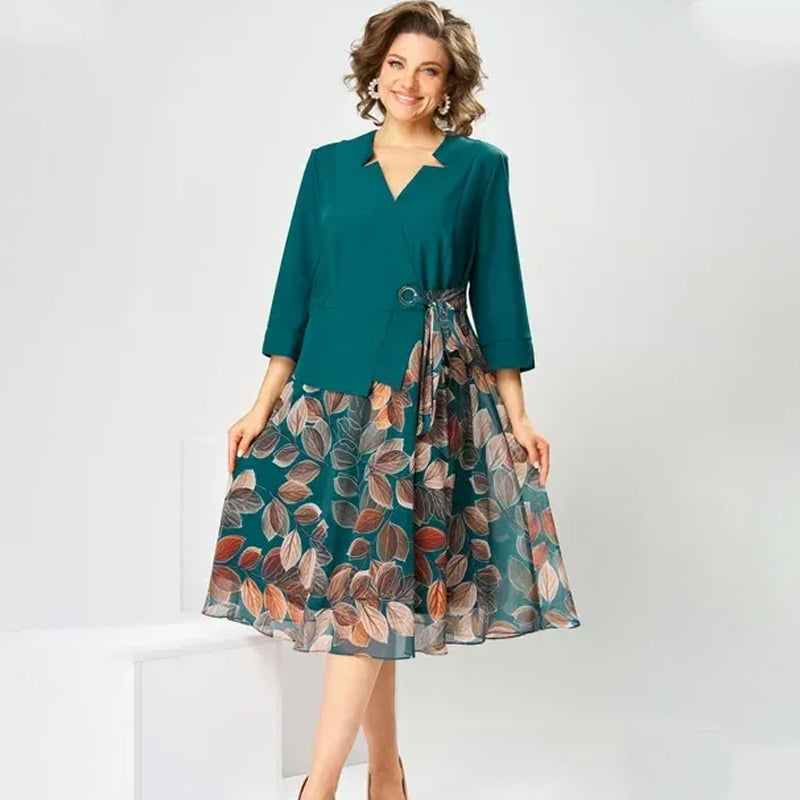 Alethea | Faux Two-Piece Leaf Print Dress