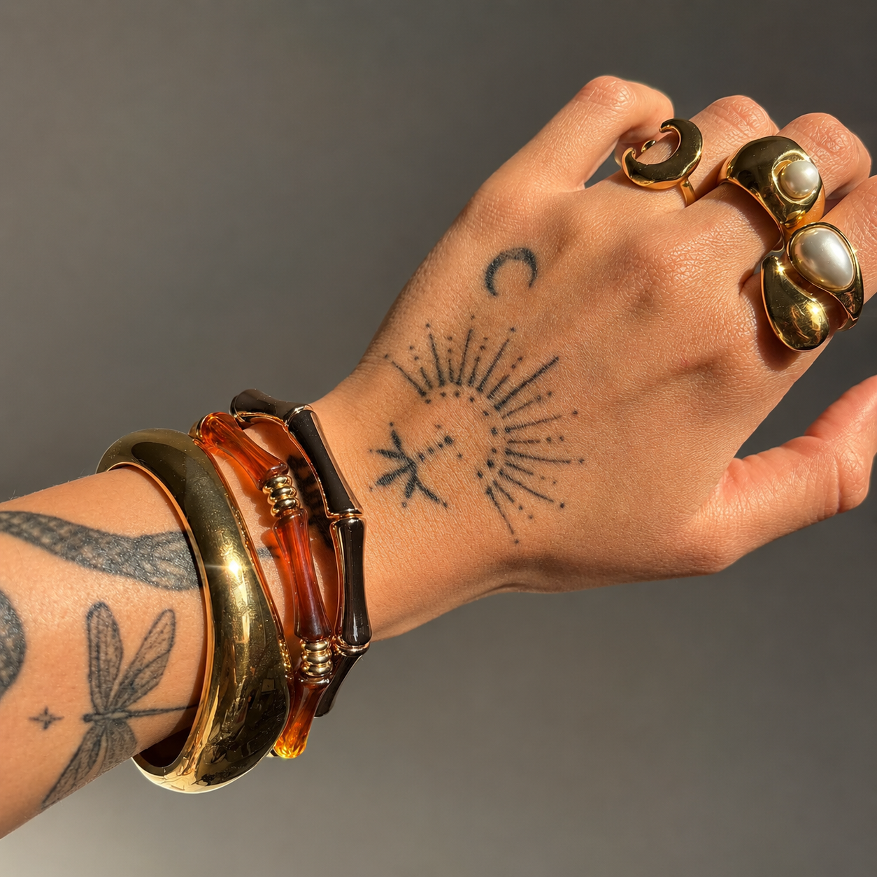 Eileen | Amber Bamboo Bead Bracelet Set