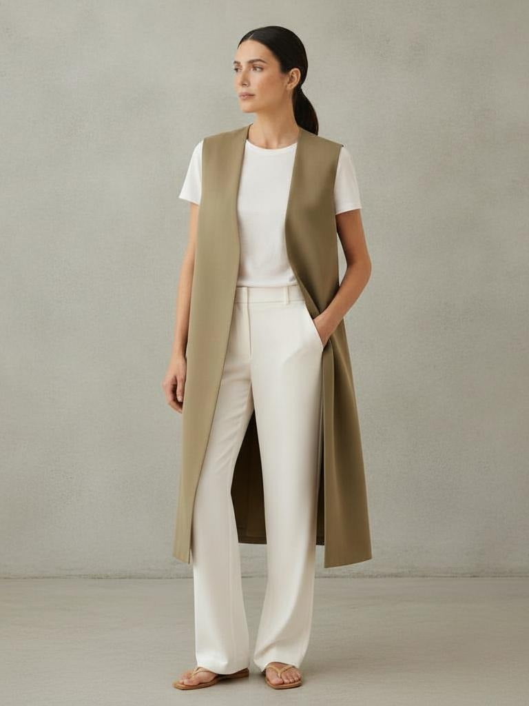 Tina | Long Khaki Vest Set