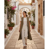 Tina | Long Khaki Vest Set