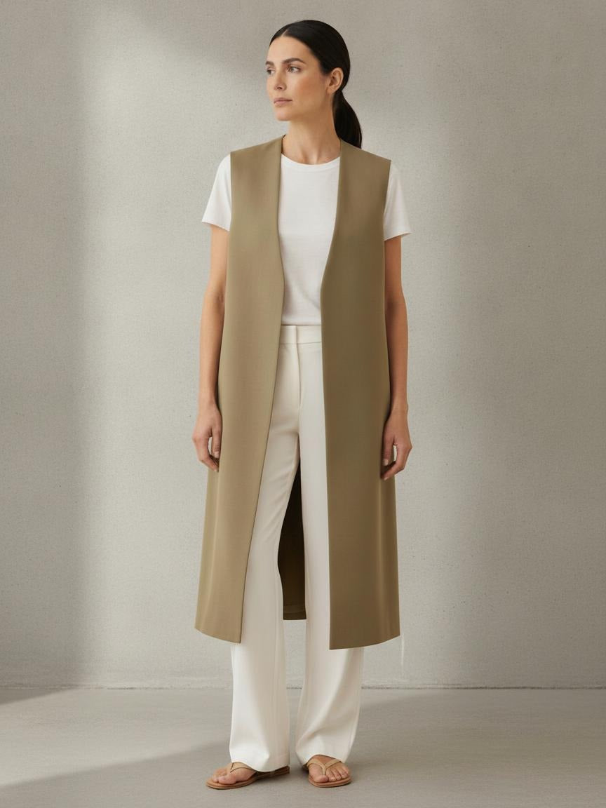 Tina | Long Khaki Vest Set