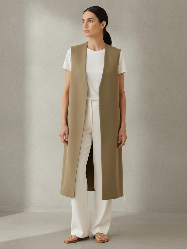 Tina | Long Khaki Vest Set