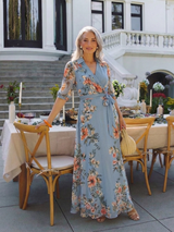 Icelynn | Floral Wrap V-Neck Maxi Dress