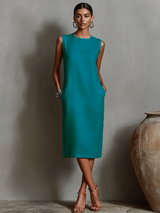 Kathaleen | Linen Midi Shift Dress