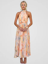 Nilda | Soft Chiffon Halter Midi Dress