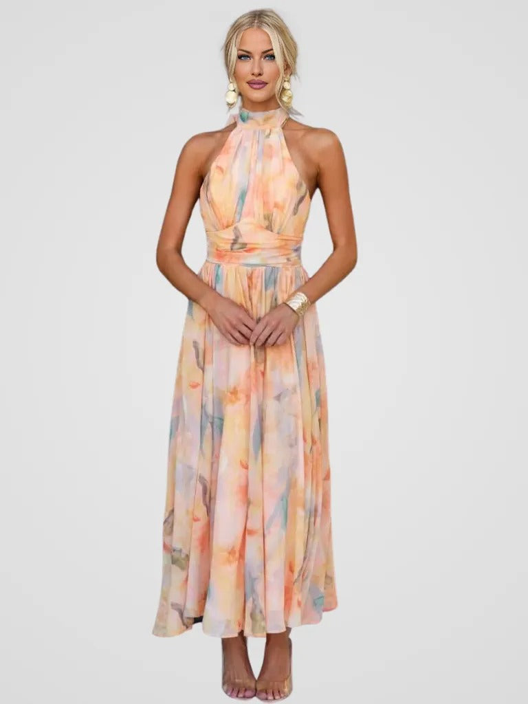 Nilda | Soft Chiffon Halter Midi Dress